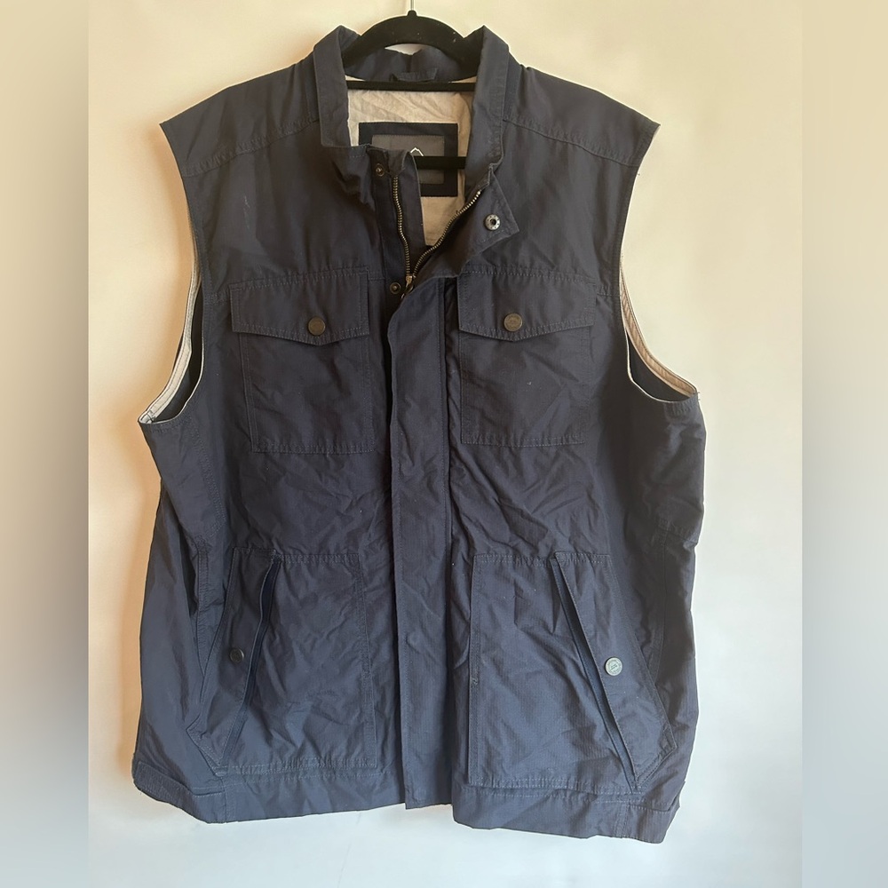 EDDIE BAUER MENS NAVY YKK ZIPPER UTILITY VEST OUTDOOR HIKING LAYERING SIZE XL